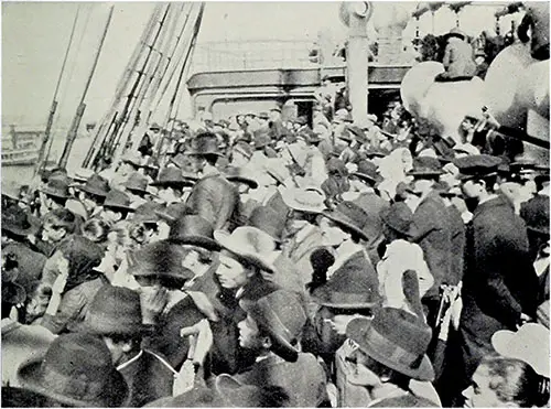Steerage Passengers Gaze at the Statue of Liberty as they Enter the New York Harbor.