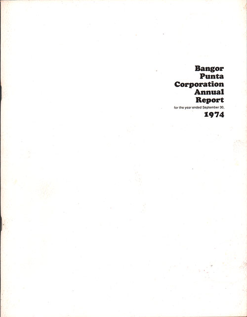 Front Cover, Bangor Punta Corporation Annual Report for the Year Ended 30 September 1974.