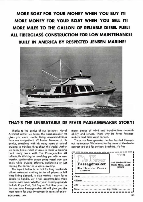 GGA Image ID # 23b7348d18 That's The Unbeatable De Fever Passagemaker Story, Built in America by Respected Jensen Marine. 1974 Print Advertisement.