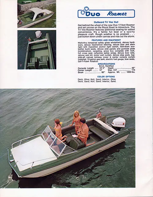 GGA Image ID # 23be77535c Duo Roamer Outboard Tri-Vee Hull Speed Boat. 1971 Duo Catalog.