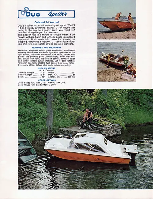 GGA Image ID # 23bfe07ef7 Duo Spoiler Outboard Tri-Vee Hull Speed Boat. 1971 Duo Catalog.