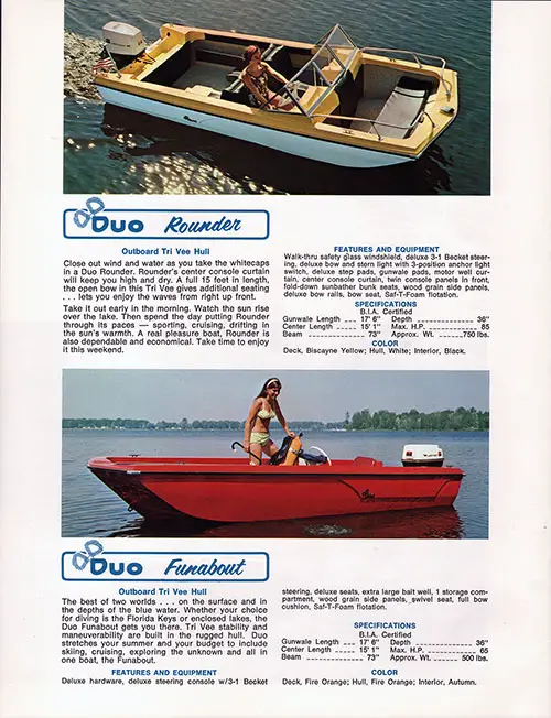 Women and Their Duo Boats - Rounder and Funabout. 1971 Duo Catalog.