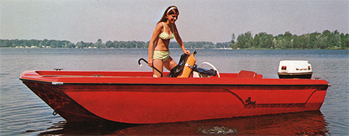 DUO Funabout - Outboard - Tri V Hull Shown With a Young Woman Preparing to Scuba Dive.
