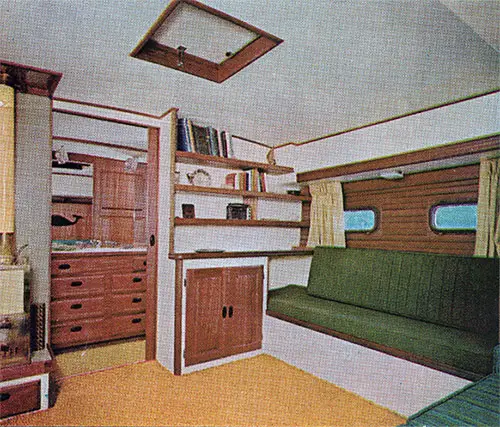 GGA Image ID # 23b12e4523 View of the Main Salon and Dressing Area on a Cal 46 Cruising Yacht.
