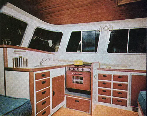 View of the Galley on the Cal Cruising 46 Yacht by Jensen Marine.
