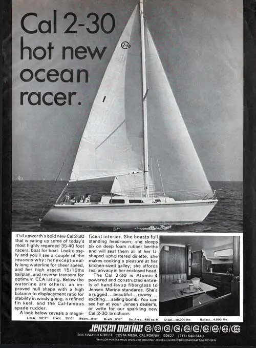 GGA Image ID # 239b7b94ee CAL 2-30: Hot New Ocean Racer by Jensen Marine. 1969 Print Advertisement.