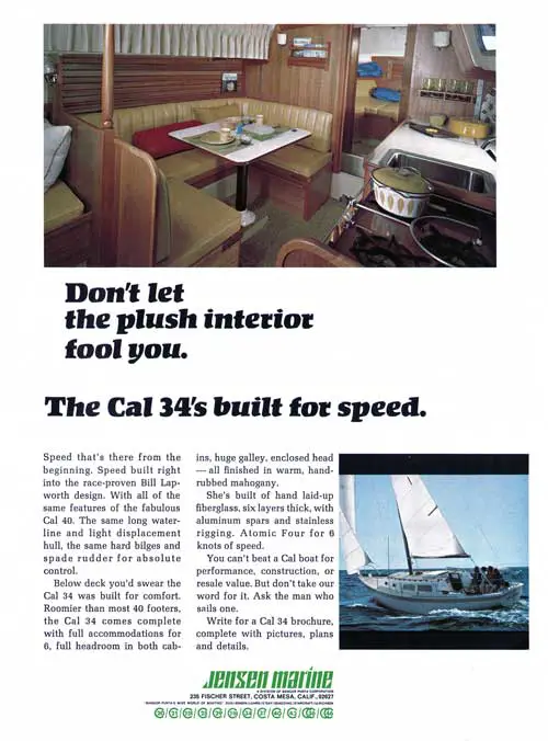 GGA Image ID # 239f83b792 Don't Let the Plush Interior Fool You. The Cal 34s Built for Speed. 1978 Print Advertisement.