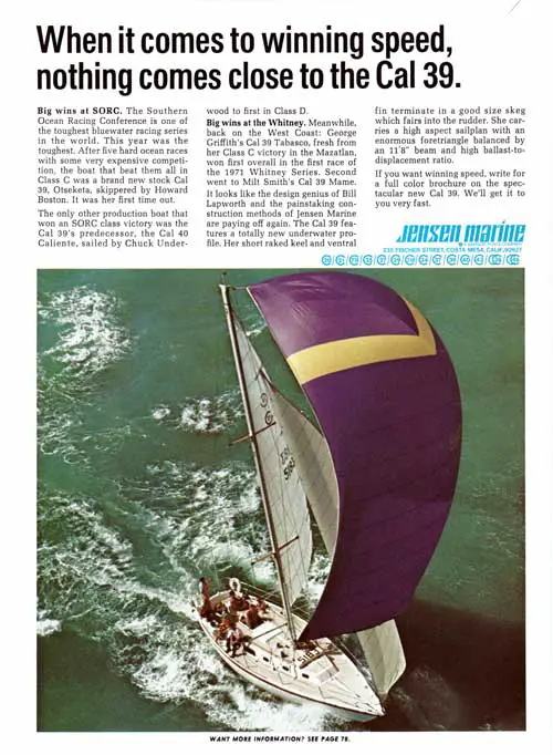GGA Image ID # 23a88f31d1 When It Comes To Winning Speed, Nothing Comes Close to the Cal 39. 1971 Print Advertisement.