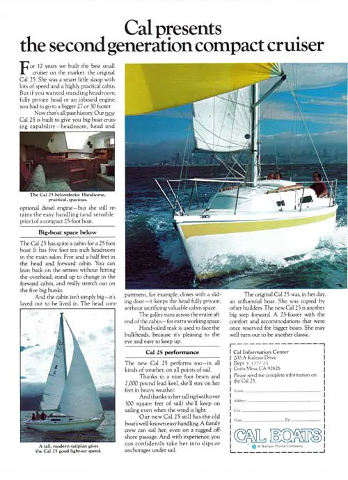 GGA Image ID # 2396001d33 CAL from Jensen Marine presents the second generation compact cruiser in the CAL 25. 1977 Advertisement.
