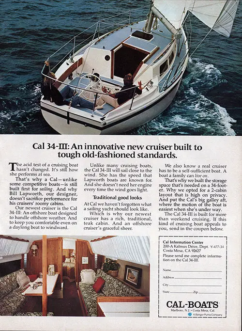 GGA Image ID # 239f073d96 Cal 34-III Inovative Cruiser with Old-Fashioned Standards. 1977 Print Advertisement.