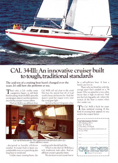 GGA Image ID # 239e3b8f31 CAL 34-III: An Innovative Cruiser Built to Tough, Traditional Standards. 1978 Print Advertisement.