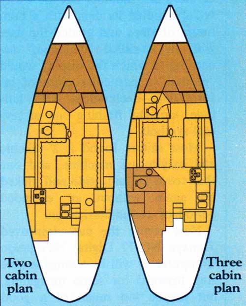 GGA Image ID # 23a5c1db5f. Click to View a Larger Image. Cal 39: Choose Between Standard Two-Cabin Layout or Optional Three-Cabin Plan.