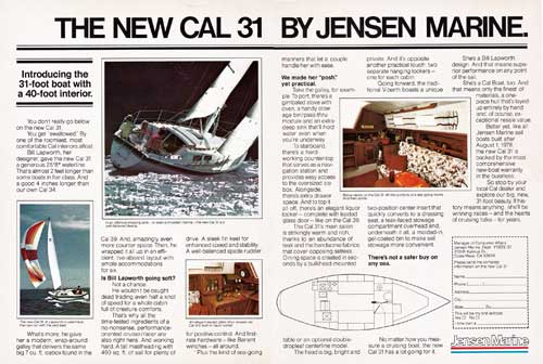 The New Cal 31 by Jensen Marine. 1978 Two-Page Print Advertisement.