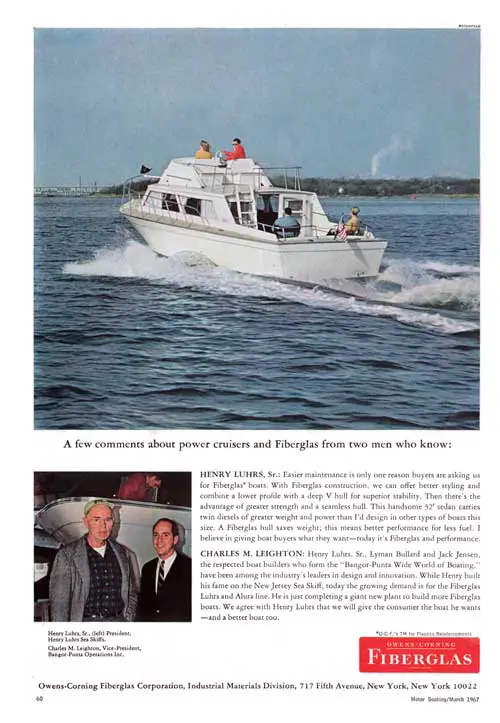GGA Image ID # 23d8d36ab4 A Few Comments About Power Cruisers and Fiberglass From Two Men Who Know: Henry Luhrs, Sr., and Charles M. Leighton. March 1967 Print Advertisement.