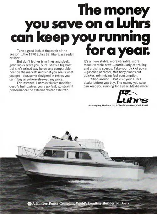 GGA Image ID # 23d3a40db4 The Money You Save on a Luhrs Can Keep You Running for a Year. 1970 Print Advertisement.