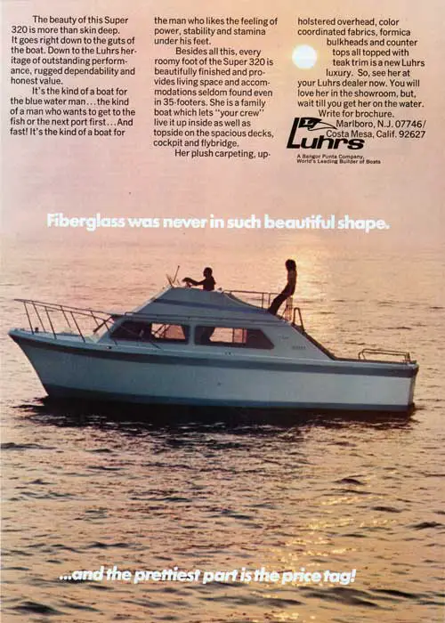Fiberglass Was Never Is Such Beautiful Shape. and the Prettiest Part Is the Price Tag of the Luhrs Super 320 Yacht. 1971 Print Advertisement.