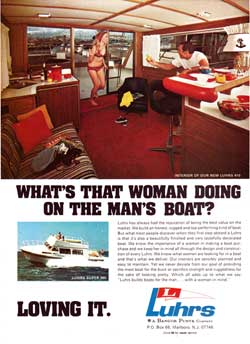 What’s Tat Woman Doing on the Man’s Boat? It Features the Spacious Interior of the New Luhrs 410. Inset Photo of the Luhrs Super 360.