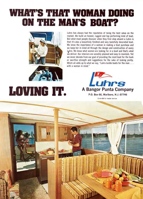 What’s That Woman Doing on the Man’s Luhrs Boat? Loving It. 1973 Print Advertisement.