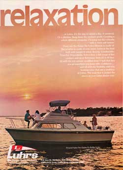 Relaxation: Luhrs Two-Eighty Flybridge Sedan. 1974 Print Advertisement.
