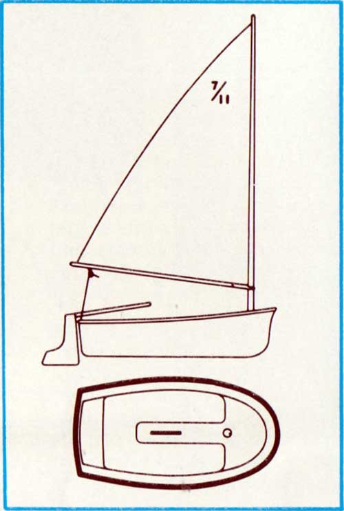 Top and Side View Diagrams of the O'Day Seven-Eleven Sailboat.