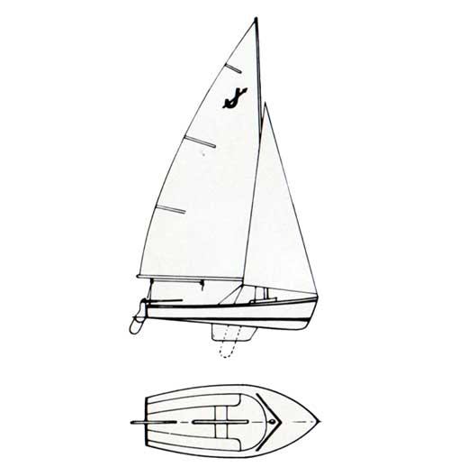 GGA Image ID # 23e77f2210 Top and Side View Diagrams of the O'Day Javelin Sailboat.