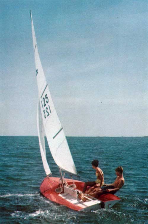 GGA Image ID # 23e3f773e0 The O'Day Flying Saucer Sailboat in Action with a Young Couple Leaning Towards the Wind.