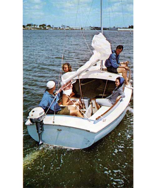 GGA Image ID # 23eb3115f3 Two Young Couples Demonstrate Using Alternate Outboard Motor Propulsion on the O'Day Mariner.