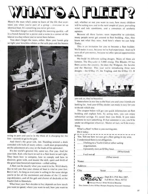 GGA Image ID # 23ddcdf97c What's a Fleet? A Fleet Is You Starting One with O'Day Sailboats and Yachts. 1970 Print Advertisement.