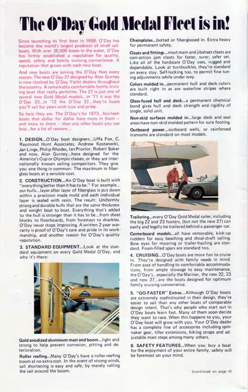 GGA Image ID # 23f044bbf6 The O'Day Gold Medal Fleet is in! 1973 O'Day Catalog.