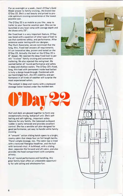 The brand new O'Day 22 Sailboat for 1973. Part 2 of 3. O'Day 1973 Gold Medal Fleet Catalog.