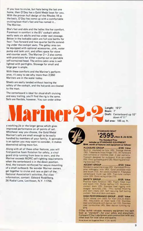 GGA Image ID # 23f526ebf2 O'Day Mariner 2-2 Sailboat for 1973. O'Day 1973 Gold Medal Fleet Catalog, Part 2 of 2.