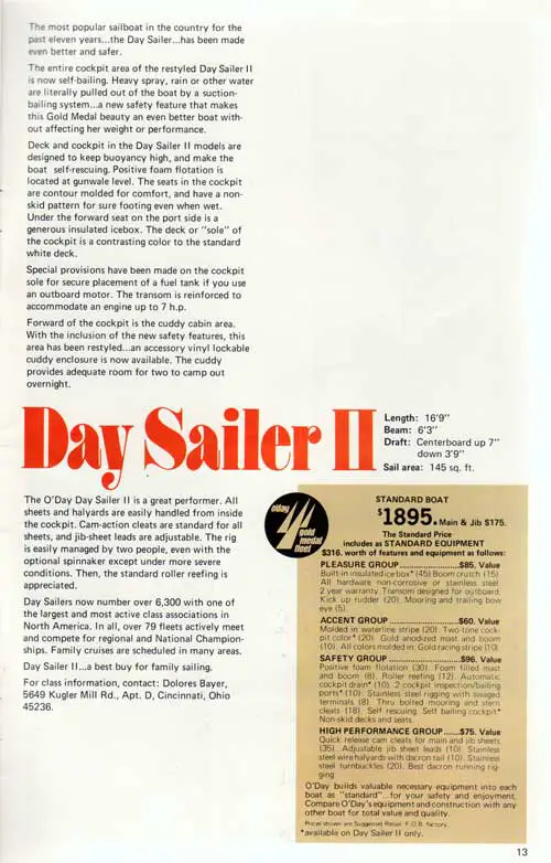 The O'Day Day Sailer II. O'Day 1973 Gold Medal Fleet Catalog. Part 2 of 2.