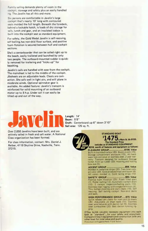 GGA Image ID # 23fab0bbac The O'Day 1973 Javelin Sailboat. O'Day 1973 Gold Medal Fleet Catalog. Part 2 of 2.