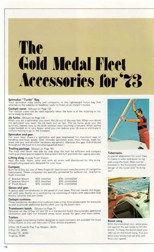 The Gold Medal Fleet Accessories for 1973. O'Day 1973 Gold Medal Fleet Catalog.