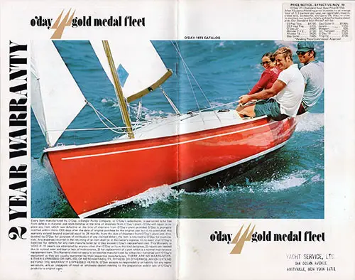 GGA Image ID # 23f000b498 1973 O'Day Gold Medal Fleet Catalog Featuring a 2 Year Warranty.