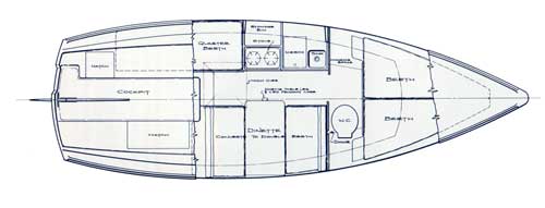 Deck Plan Schematic of the O'Day 23 Sailboat for 1973.