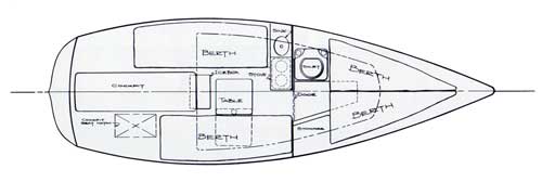 Deck Plan of the O'Day 22 Top View. O'Day 1973 Gold Medal Fleet Catalog.