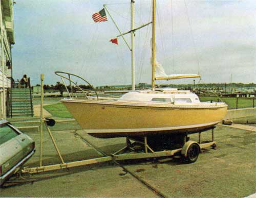 The Trailerable O'Day 22 Shown on a Trailer Attached to a Car.