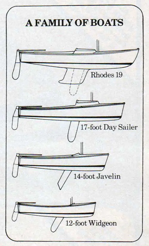 A Family of O'Day Boats: Rhodes 19; 17-foot Day Sailer; 14-Foot Javelin; and a 12-foot Widgeon.