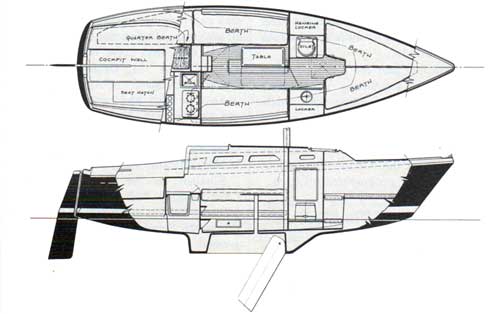 O'Day 25 Schematic Top and Side Views.