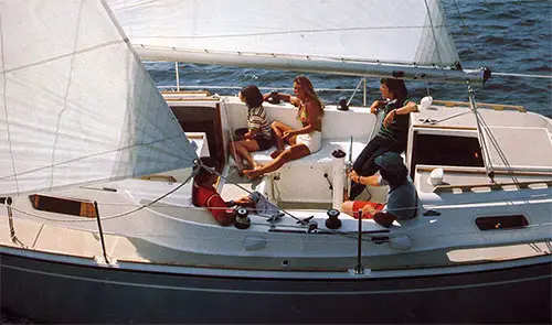Young Adults Take the New O'day 32 Yacht Cruising on a Warm Summer Day.