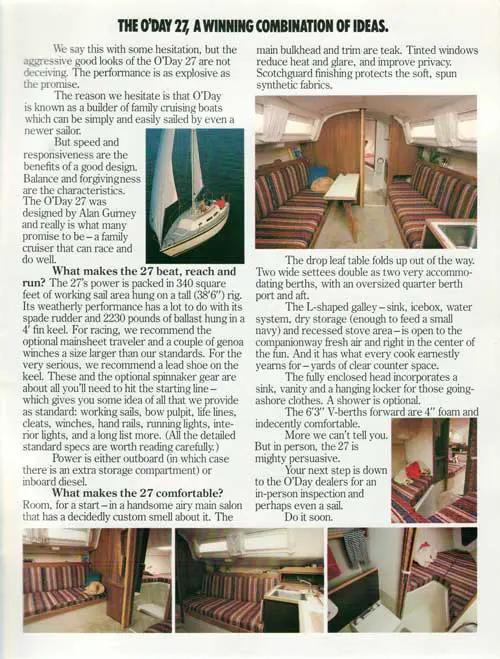 The O'day 27, A Winning Combination of Ideas. 1977 O'Day Yachts Catalog.