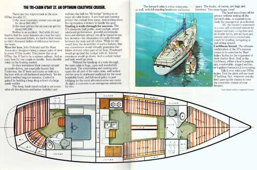 GGA Image ID # 30un8ec283 The Tri-Cabin O'Day 37. An Optimum Coastwise Cruiser. 1977 O'Day Yachts Catalog.