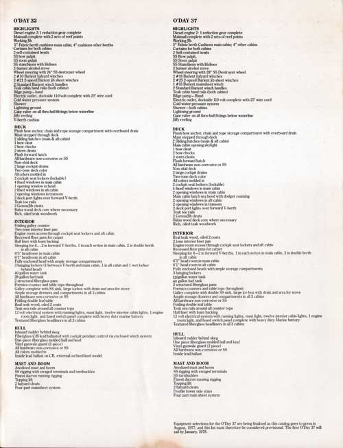 GGA Image ID # 30ttqj42d4 O'Day 32 and O'Day 37 Specifications and Equipment List. 1977 O'Day Yachts Catalog.