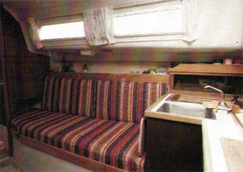 View of the Sink and Seating in the Main Salon on the O’day 27 Yacht.