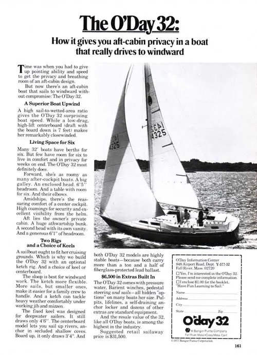 GGA Image ID # 300644x9p3 The O'Day 32: How It Gives You Aft-Cabin Privacy in a Boat That Really Drives to Windward. 1977 Print Advertisement.