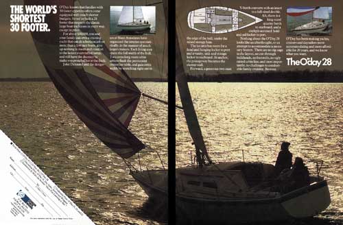 The O'Day 28 Yacht: The World's Shortest 30 Footer. 1980 2-Page Print Advertisement.