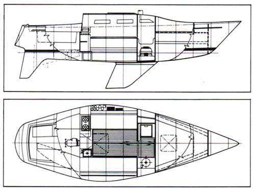 1978 Ranger 28 Yacht Schematic Drawings - Top and Side Views.