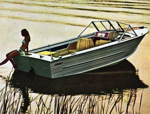 GGA Image ID # 313sodulio A Young Woman Sunbathes on the Starcraft Holiday-V, Marine Aluminum Runabout.