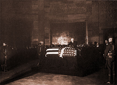 GGA Image ID # 18059f323d President Harding Decorates Casket of Unknown Soldier with Silver Shield.